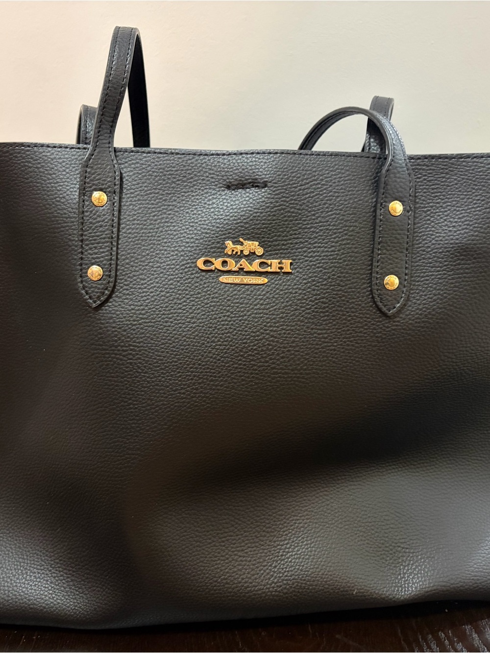 Coach Black Leather Tote with Gold Logo Hardware